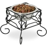 Gamelle pour chien, support surlev, 700 ml, fer & acier inoxydable, hxlxp: 19 x 22 x 22 cm, noir - ...