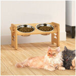 Gamelle chien surelevee, porte gamelle pour chat et petit chien r�glable, durable bambou support gamelle ...