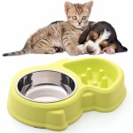 Memkey - gamelle double de ecuelle eau et nourriture 1 bols en inox et 1 gamelle anti glouton pour chat ...