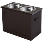Gamelle et écuelle chien / chat avec rangement, 2 bols acier inoxydable, meuble mdf espresso 60x30x41 ... Gamelle et écuelle chien / chat avec rangement, 2 bols acier inoxydable, meuble mdf espresso 60x30x41 ...