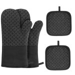 Gants de four lot de 4 maniques, gants de cuisine gants et maniques en silicone et coton, 30 17 3. 5cm ...
