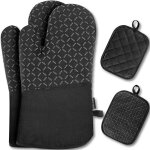 Gants de four lot de 4 maniques, gants de cuisine gants et maniques en silicone et coton, 30 18 3. 5cm ...