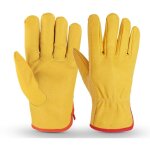 Gants de travail en cuir, gantelet de jardinage rsistant aux pines jaunes avec cuir , 2110. 5cm(xl) ...