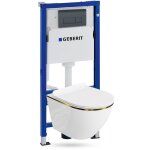 Geberit duofix basic support b�ti - support + lavita wc sofi slim gold / line suspendu sans bord + panneau ...
