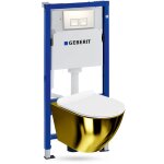 Geberit duofix basic support b�ti - support + lavita wc sofi slim gold / white suspendu sans bord + panneau ...