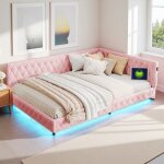 Genki - lit matelass� 140x200 cm, lit double, led et prise usb, canap� - lit, sommier inclus, rose - ...