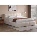 Deco in paris ? lit coffre en tissu bouclette �cru 180x200 cm ? espace de rangement sous sommier ? t�te ...