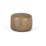 Giner y colomer - pouf rond recouvert de cuir beige naturel
