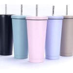 Gobelet en acier inoxydable avec paille et couvercle (rose, 750ml) fei yu