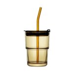 Gobelet  caf en verre de 450 ml avec paille et couvercle