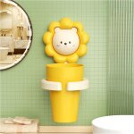 Gobelet mural auto - adh�sif pour enfants, motif lion jaune, sans perforation, pour brosse et dentifrice ...