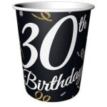 Gobelets en papier b&c 30 birthday, 30e anniversaire, 6 pi�ces.