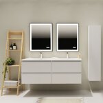 Godart - meuble salle de bain 140 cm - double vasque solid surface - blanc mat - a suspendre - karaib ...