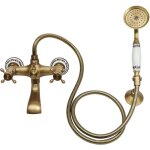 Gojoy - mitigeur de baignoire mural en laiton dor� avec poign�es en croix et douchette � main, pour salle ...