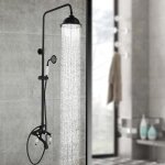 Systme de douche rtro avec pommeau de douche  effet pluie, douchette et robinetterie, kit de colonne ...