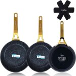 Gold titanium set 3 poêles à frire antiadhésives à induction 20 - 24 - 28cm, aluminium forgé noir - briebe ... Gold titanium set 3 poêles à frire antiadhésives à induction 20 - 24 - 28cm, aluminium forgé noir - briebe ...