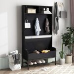 Goplus - 170cm porte manteau avec banc  chaussure, garde - robe 4 en 1 avec coussin d'assise, compartiments ...