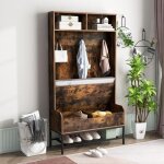 Goplus - 170cm porte manteau avec banc à chaussure, garde - robe 4 en 1 avec coussin d'assise, compartiments ... Goplus - 170cm porte manteau avec banc à chaussure, garde - robe 4 en 1 avec coussin d'assise, compartiments ...