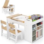 Goplus 2 en 1 table de dessin enfant avec 2 chaises, table d'art avec plateau rabattable, porte - rouleau ...