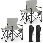 Goplus lot de 2 chaises de camping avec table d'appoint, chaise de plage pliante avec porte - gobelet, ...