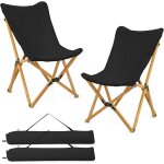 Goplus lot de 2 chaises chiliennes jardin exterieur, chaises pliantes camping avec cadre en bambou, chaises ...