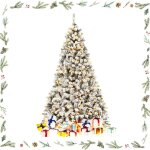 Goplus 225cm sapin de nol avec 450 lumires led, effet de neige raliste floqu, 1010 branches avec ...