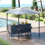 Goplus 3 pcs abri barbecue jardin exterieur avec bar exterieur, tonnelle barbecue avec 2 tabourets bar, ...