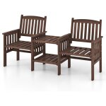Goplus 3 pi�ces salon de jardin exterieur 2 personnes en bois de pin avec 2 fauteuils et 1 table, chaises ...