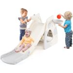 Goplus 4 en 1 toboggan enfant interieu pliant, toboggan bebe avec panier de basket, ballon basket et ...
