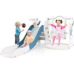 Goplus 4 en 1 toboggan int�rieur exterieur enfant th�me fus�e, glissi�re balancoire amusante, grimpeur, ...