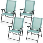 Goplus lot de 4 chaises de jardin pliantes, avec accoudoirs, tissu respirant & cadre mtallique solide, ...