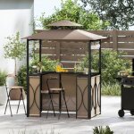 Goplus 4 pcs ensemble salon de bar, abri barbecue jardin exterieur avec auvent lat�ral, table de bar, ...