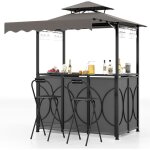 Goplus 4 pcs ensemble salon de bar, abri barbecue jardin exterieur avec auvent lat�ral, table de bar, ...