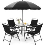 Goplus 6pcs salon de jardin exterieur 4 personnes avec 4 chaises pliantes en textil�ne, table basse en ...