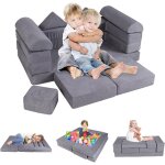 Goplus 9pcs canapé enfant convertible, canapé de jeu modulaire avec housse en tissu suédé, jeu en blocs ... Goplus 9pcs canapé enfant convertible, canapé de jeu modulaire avec housse en tissu suédé, jeu en blocs ...