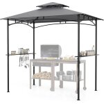Abri barbecue 242 x 150 cm, tonnelle de barbecue avec toit  2 niveaux, 2 tagres latrales, 6 crochets, ...