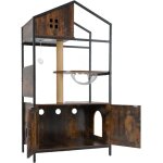 Goplus - arbre � chat avec meuble liti�re pour chats, poteaux griffoir en sisal, arbre � chats bois avec ...