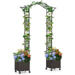 Goplus arche de jardin avec 2 jardini�res, pergola en m�tal avec roues, rev�tue en pe antirouille, support ...