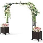 Goplus arche de jardin avec 2 jardini�res sur�lev�es, roues verrouillables, jardini�res avec treillis ...
