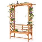Goplus - arche jardin avec banc de jardin exterieur, banc et 2 treillis pour plantes grimpantes, vignes, ...