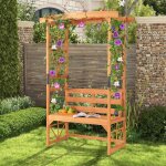 Goplus arche jardin avec banc de jardin exterieur, banc et 2 treillis pour plantes grimpantes, vignes, ...