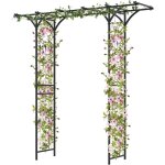 Goplus arche de jardin fer 205 cm, arche de jardin avec treillis pour plantes grimpantes, vignes, roses, ...