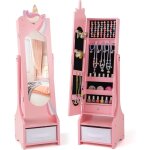 Goplus armoire a bijoux enfant fille, 2 en 1 armoire  bijoux avec miroir pleine longueur, meuble  bijoux ...