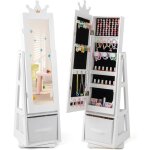 Armoire a bijoux enfant fille, 3 en 1 armoire  bijoux avec miroir sur pied, organiseur de bijoux pivotante ...