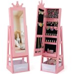 Armoire a bijoux enfant fille, 3 en 1 armoire  bijoux avec miroir sur pied, organiseur de bijoux avec ...