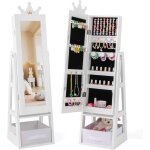 Goplus armoire a bijoux enfant fille, 3 en 1 armoire  bijoux avec miroir sur pied, organiseur de bijoux ...