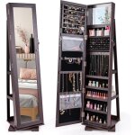 Goplus armoire  bijoux avec miroir plein longueur, avec tagre de rangement&serrure, organisateur chambre ...