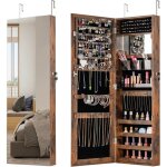 Armoire a bijoux avec miroir, armoire  bijoux murale avec rangement, miroir intrieur, crochets rglables, ...