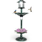 Bain d'oiseaux sur pied solaire, mangeoire oiseaux extrieur avec 2 lampes  energie solaire, support ...