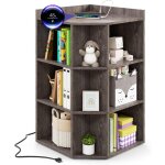 Goplus biblioth�que d'angle avec station de charge, 4 prises, 2 usb, 3 niveaux avec 9 casiers pour jouets, ...
